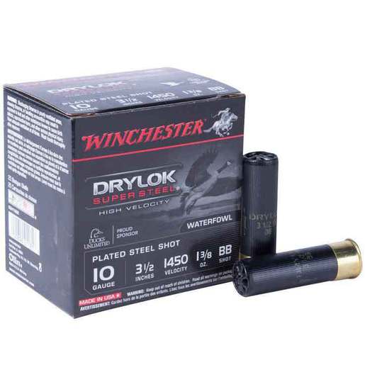 Winchester Drylok Super Steel 10 Gauge 3-1/2in BB 1-3/8oz Waterfowl Shotshells – 25 Rounds – BB