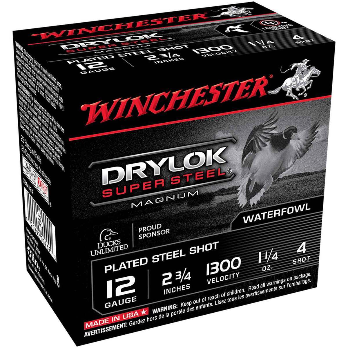 Winchester DryLok Super Steel 12 Gauge 2-3/4in #4 1-1/4oz Waterfowl Shotshells - 25 Rounds Winchester DryLok Super Steel 12 Gauge 2-3/4in #4 1-1/4oz Waterfowl Shotshells - 25 Rounds