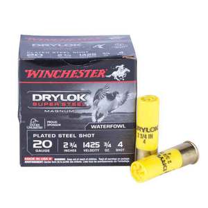 Winchester Drylok Super Steel 20 Gauge 2-3/4in #4 3/4oz Waterfowl Shotshells - 25 Rounds