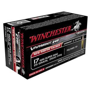 Winchester Elite Varmint HE 17 Winchester Super Mag 25gr Polymer Tip Rimfire Ammo - 50 Rounds