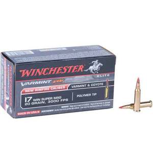 Winchester Elite Varmint HV 17 Winchester Super Mag 20gr Polymer Tip Rimfire Ammo - 50 Rounds Winchester Elite Varmint HV 17 Winchester Super Mag 20gr Polymer Tip Rimfire Ammo - 50 Rounds