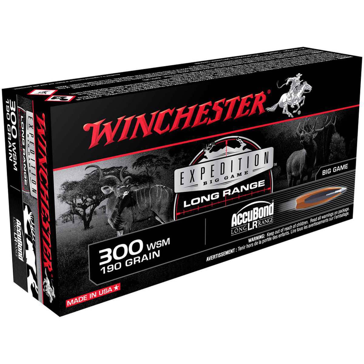 Winchester Expedition Big Game Long Range 300 WSM (Winchester Short Mag) 190gr Accubond Rifle Ammo - 20 Rounds Winchester Expedition Big Game Long Range 300 WSM (Winchester Short Mag) 190gr Accubond Rifle Ammo - 20 Rounds