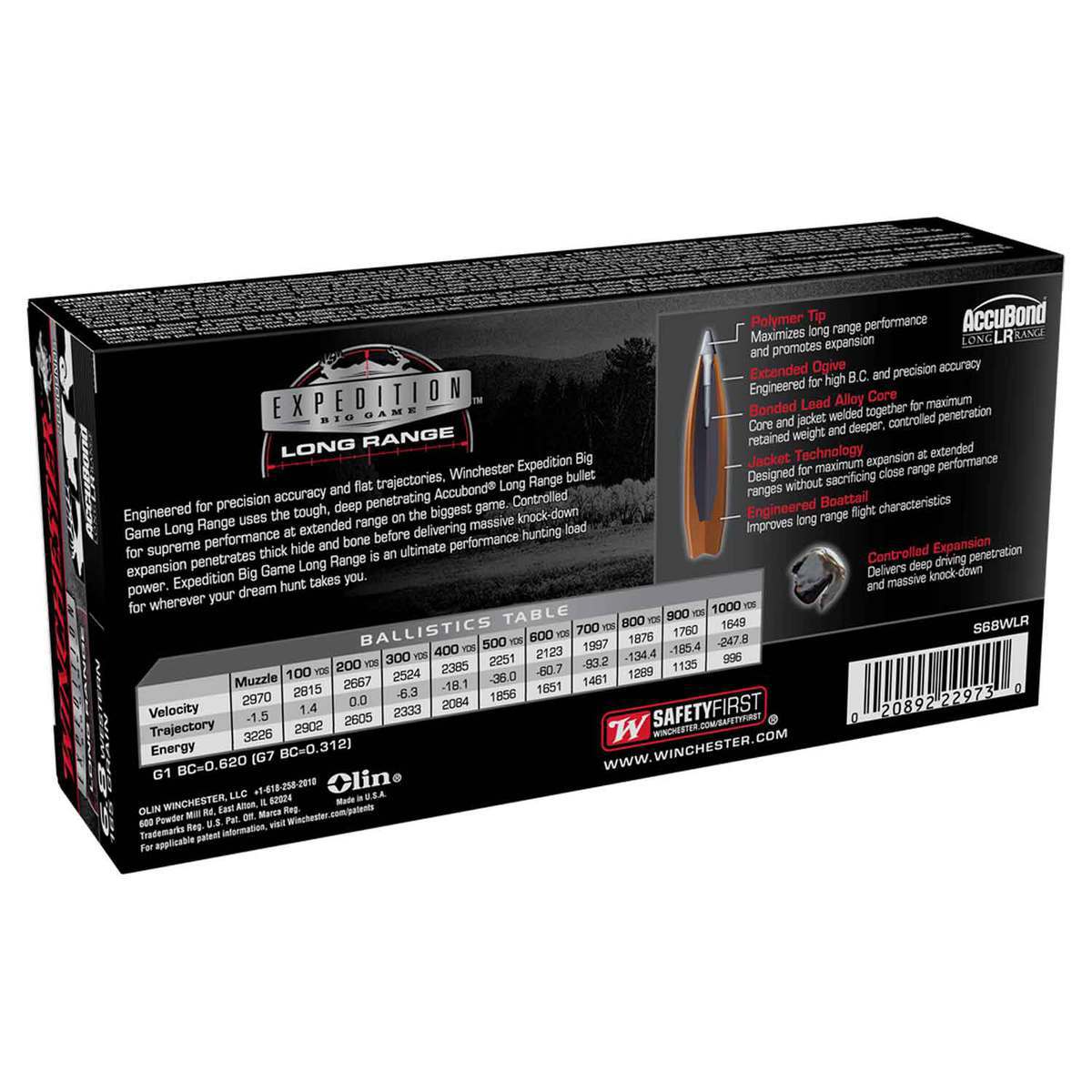 Winchester Expedition Big Game Long Range 6.8mm Western 165gr AccuBond LR Rifle Ammo - 20 Rounds Winchester Expedition Big Game Long Range 6.8mm Western 165gr AccuBond LR Rifle Ammo - 20 Rounds