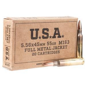 Winchester M193 5.56mm NATO 55gr FMJ Rifle Ammo - 20 Rounds
