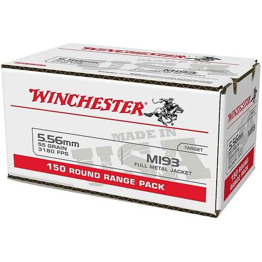 Winchester M193 USA White Box 5.56mm NATO 55gr FMJ Rifle Ammo Ammo - 150 Rounds 150 Rounds Ammo