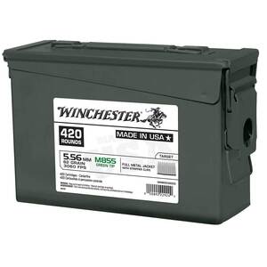 Winchester M855 Green Tip 5.56mm NATO 62gr FMJ Rifle Ammo - 420 Rounds Winchester M855 Green Tip 5.56mm NATO 62gr FMJ Rifle Ammo - 420 Rounds