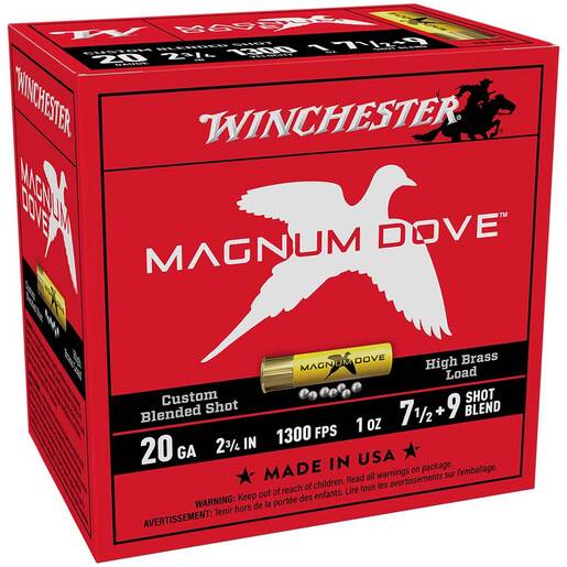 Winchester Magnum Dove 20 Gauge 2 In 7.5 X 9 Shot Blend 1 Oz Shotshell Ammo - 25 Rounds Ammo - #7.5 9 25 Rounds - #7.5 9 Ammo