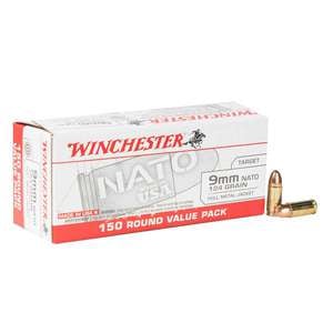 Winchester Nato 9mm Luger 124gr FMJ Handgun Ammo - 150 Rounds