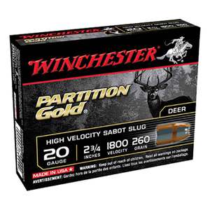 Winchester Partition Gold High Velocity 20 Gauge 2-3/4in 260gr Sabot Slug Shotshells