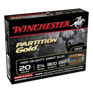 Winchester Partition Gold High Velocity 20 Gauge 2-3/4in 260gr Sabot Slug Shotshells Winchester Partition Gold High Velocity 20 Gauge 2-3/4in 260gr Sabot Slug Shotshells