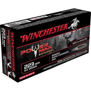 Winchester Power Max 223 Remington 64gr Bonded Rifle Ammo - 20 Rounds