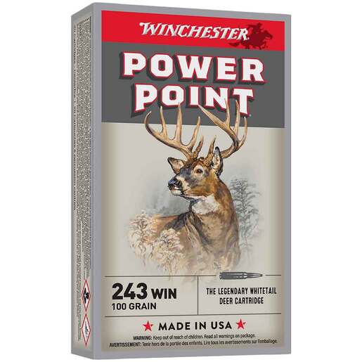 Winchester Power Point 243 Winchester 100gr PP Rifle Ammo Ammo - 20 Rounds 20 Rounds Ammo
