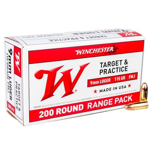 Winchester Range Pack 9mm Luger 115gr FMJ Handgun Ammo Ammo - 200 Rounds 200 Rounds Ammo