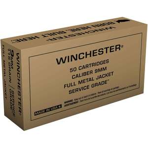 Winchester Service Grade 9mm Luger 115gr FMJ Handgun Ammo - 50 Rounds