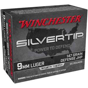 Winchester Silvertip 9mm Luger 147gr JHP Handgun Ammo - 20 Rounds