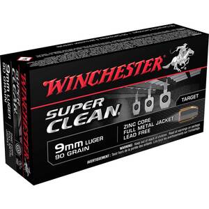 Winchester Super Clean 9mm Luger 90gr FMJ Handgun Ammo - 50 Rounds