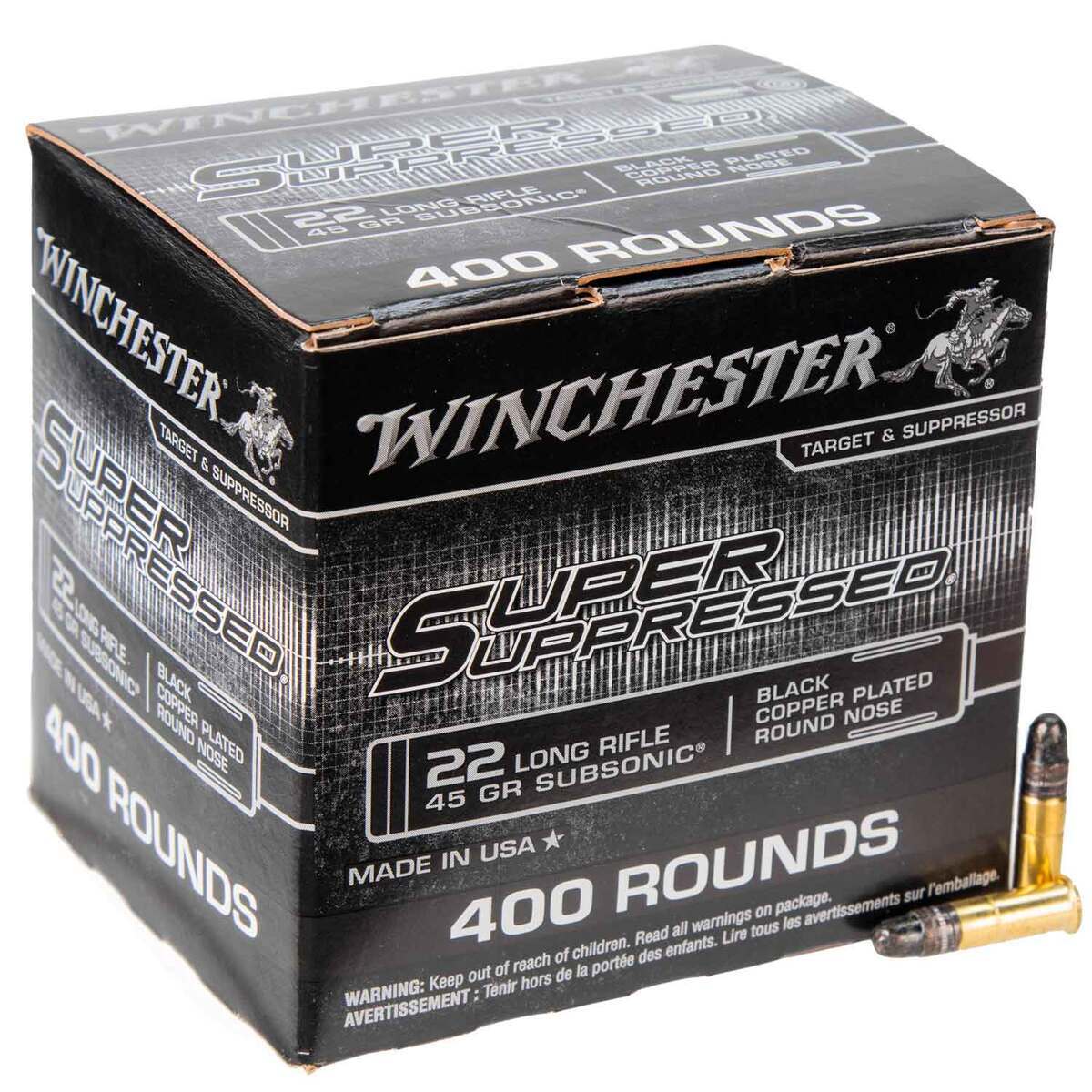 Winchester Super Suppressed 22 Long Rifle 45gr Rimfire Ammo - 400 Rounds Winchester Super Suppressed 22 Long Rifle 45gr Rimfire Ammo - 400 Rounds