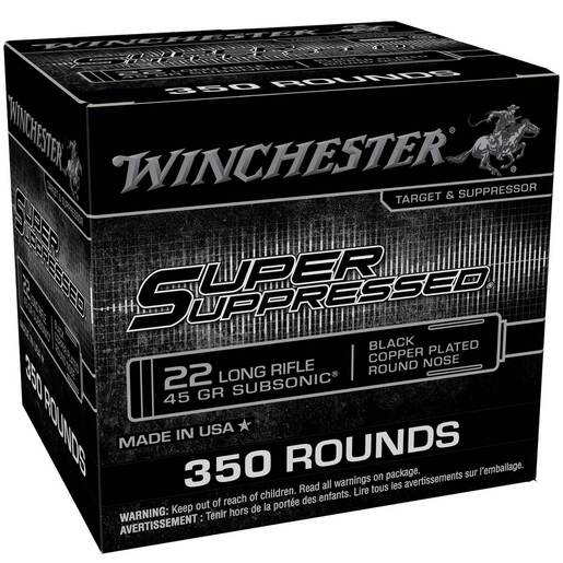 Winchester Super Suppressed 22 Long Rifle 45gr Round Nose Rimfire Ammo Ammo - 350 Rounds 350 Rounds Ammo