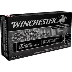Winchester Super Suppressed 45 Auto (ACP) 230gr Subsonic FMJ Handgun Ammo - 50 Rounds