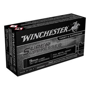 Winchester Super Suppressed 9mm Luger 147gr FMJ Handgun Ammo - 50 Rounds