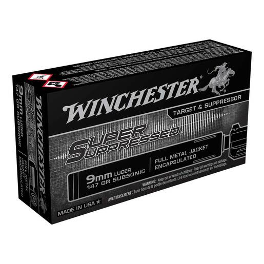Winchester Super Suppressed 9mm Luger 147gr FMJ Handgun Ammo Ammo - 50 Rounds 50 Rounds Ammo