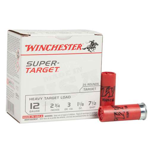 Winchester Super Target 12 Gauge 2-3/4in #7.5 1-1/8oz Heavy Target Shotshells Ammo - 25 Rounds Ammo - #7.5 25 Rounds - #7.5 Ammo