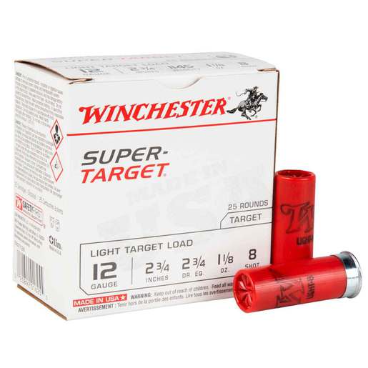 Winchester Super Target 12 Gauge 2-3/4in #8 1-1/8oz Light Target Shotshells Ammo - 25 Rounds Ammo - #8 25 Rounds - #8 Ammo
