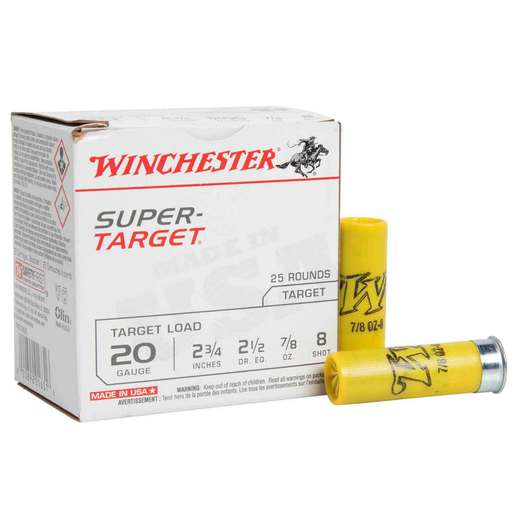 Winchester Super Target 20 Gauge 2-3/4in #8 7/8oz Target Shotshells Ammo - 25 Rounds Ammo - #8 25 Rounds - #8 Ammo
