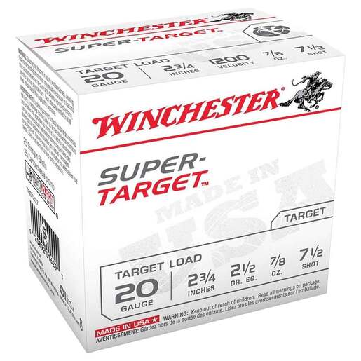 Winchester Super Target 20 Gauge 2-3/4in #7.5 7/8oz Target Shotshells – 25 Rounds – #7.5