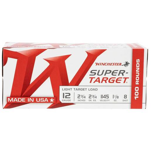 Winchester Super Target Value Pack 12 Gauge 2-3/4in #8 1-1/8oz Target Shotshells Ammo - 100 Rounds Ammo - #8 100 Rounds - #8 Ammo