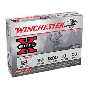 Winchester Super X 12 Gauge 2-3/4in 00 Buck Buckshot Shotshells - 5 Rounds