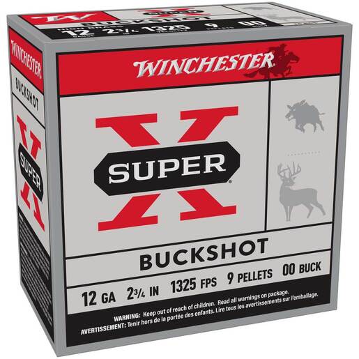 Winchester Super-X 12 Gauge 2-3/4in #00 Buckshot Shotshells Ammo - 25 Rounds Ammo - #00 25 Rounds - #00 Ammo