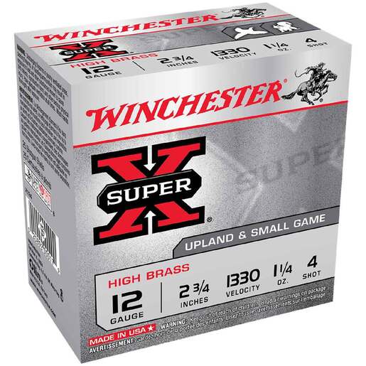 Winchester Super X 12 Gauge 2-3/4in #4 1-1/4oz Upland Shotshells Ammo - 25 Rounds Ammo - #4 25 Rounds - #4 Ammo