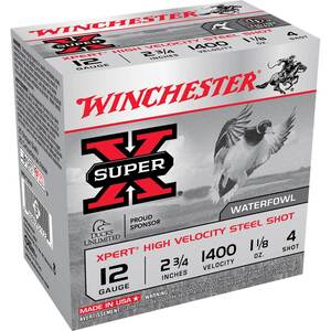 Winchester Super-X 12 Gauge 2-3/4in 1-1/8oz #4 Waterfowl Shotshells - 25 Rounds Winchester Super-X 12 Gauge 2-3/4in 1-1/8oz #4 Waterfowl Shotshells - 25 Rounds