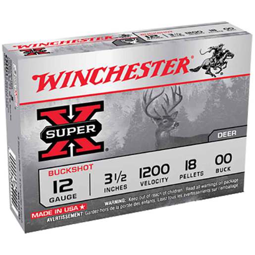 Winchester Super X 12 Gauge 3-1/2in 00 Buck Buckshot Shotshells – 5 Rounds – #00 Buck