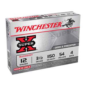 Winchester Super-X 12 Gauge 3-1/2in #4 Buck Buckshot Shotshells - 5 Rounds