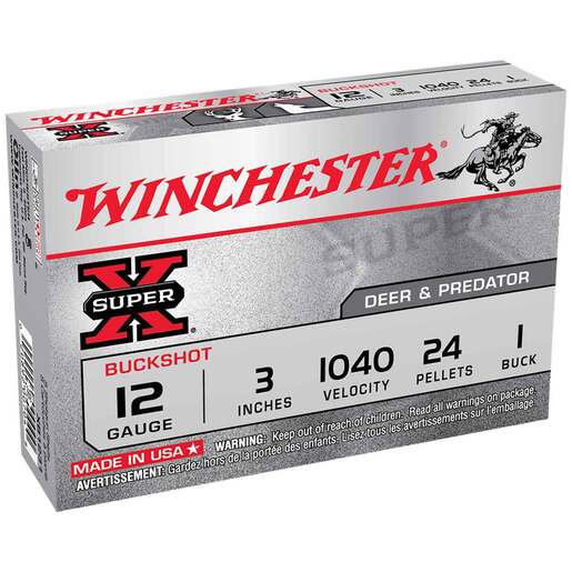 Winchester Super X 12 Gauge 3in #1 Buck Buckshot Shotshells – 5 Rounds – #1 Buck