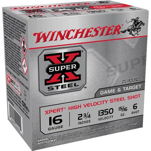 Winchester Super-X 16 Gauge 2-3/4in 15/16oz #6 Steel Shotshells Ammo - 25 Rounds Ammo - #6 25 Rounds - #6 Ammo