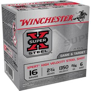 Winchester Super-X 16 Gauge 2-3/4in 15/16oz #6 Steel Shotshells - 25 Rounds