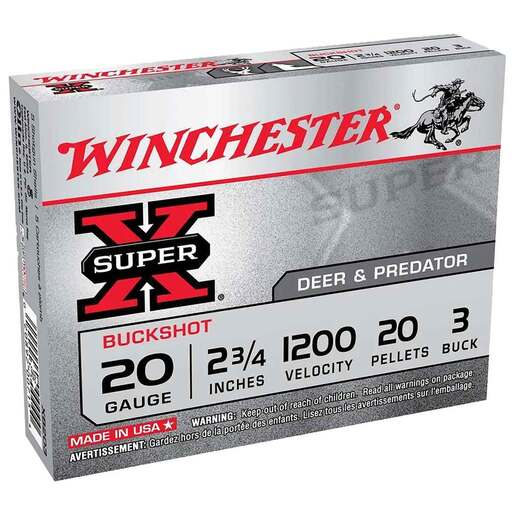 Winchester Super X 20 Gauge 2-3/4in #3 Buck 20-Pellet Ammo - 15 Rounds Ammo - #3 Buck 15 Rounds - #3 Buck Ammo