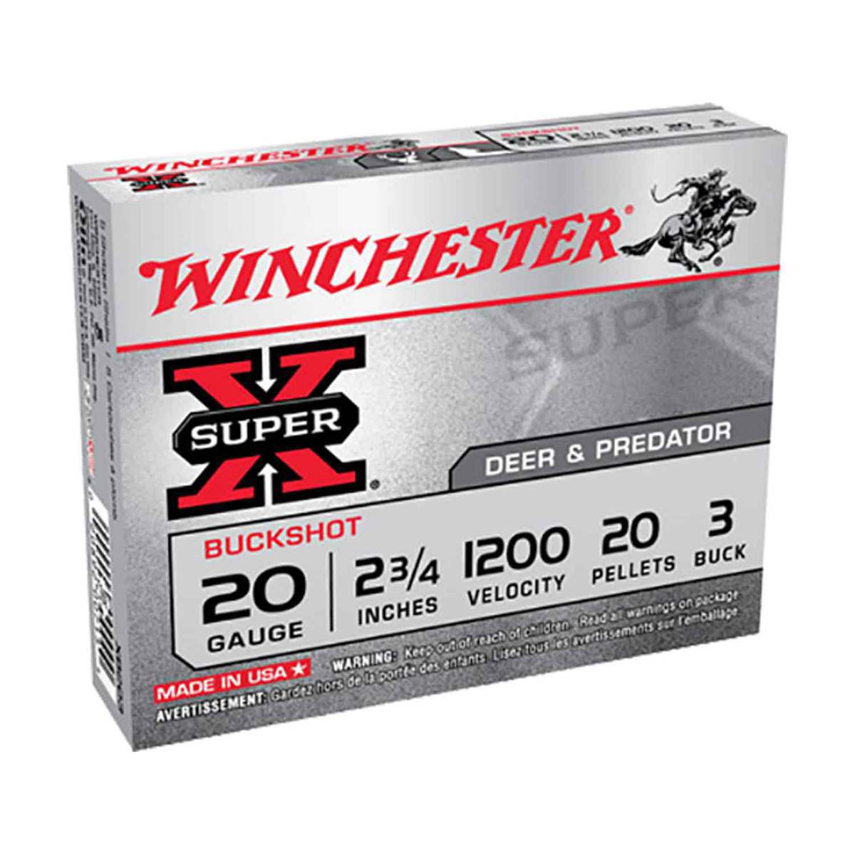Winchester Super X 20 Gauge 2-3/4in #3 Buck Buckshot Shotshells - 5 Rounds Winchester Super X 20 Gauge 2-3/4in #3 Buck Buckshot Shotshells - 5 Rounds