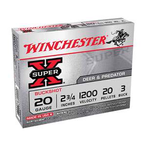 Winchester Super X 20 Gauge 2-3/4in #3 Buck Buckshot Shotshells - 5 Rounds