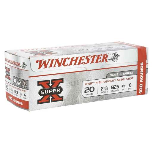 Winchester Super X 20 Gauge 2-3/4in #6 3/4oz Waterfowl Shotshells – 100 Rounds – #6