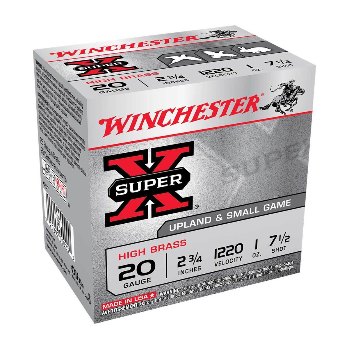 Winchester Super X 20 Gauge 2-3/4in #7.5 1oz Upland Shotshells - 25 Rounds Winchester Super X 20 Gauge 2-3/4in #7.5 1oz Upland Shotshells - 25 Rounds