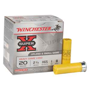 Winchester Super-X 20 Gauge 2-3/4in #8 1oz Upland Shotshells - 25 Rounds Winchester Super-X 20 Gauge 2-3/4in #8 1oz Upland Shotshells - 25 Rounds