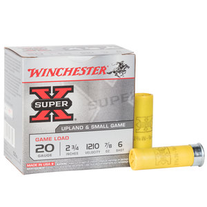 Winchester Super-X 20 Gauge 2-3/4in #6 7/8oz Upland Shotshells - 25 Rounds Winchester Super-X 20 Gauge 2-3/4in #6 7/8oz Upland Shotshells - 25 Rounds