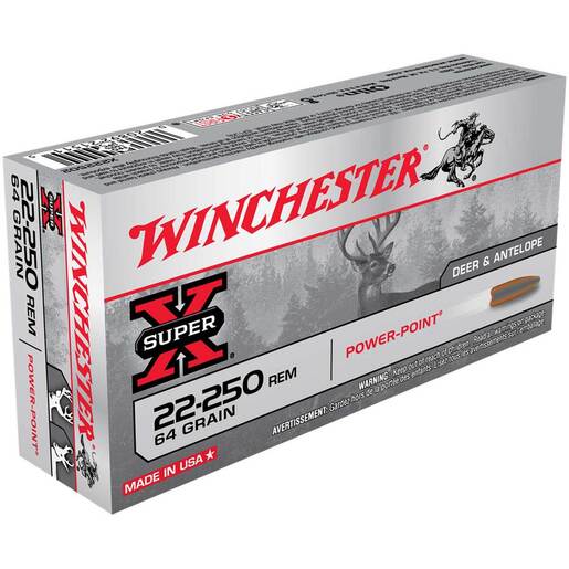 Winchester Super-X 22-250 Remington 64gr Power-Point Rifle Ammo Ammo - 20 Rounds 20 Rounds Ammo