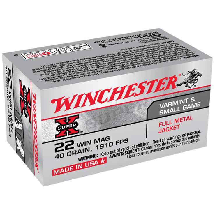 Winchester Super X 22 WMR (22 Mag) 40gr FMJ Rimfire Ammo - 50 Rounds Winchester Super X 22 WMR (22 Mag) 40gr FMJ Rimfire Ammo - 50 Rounds