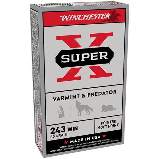 Winchester Super-X 243 Winchester 80gr PSP Rifle Ammo Ammo - 20 Rounds 20 Rounds Ammo
