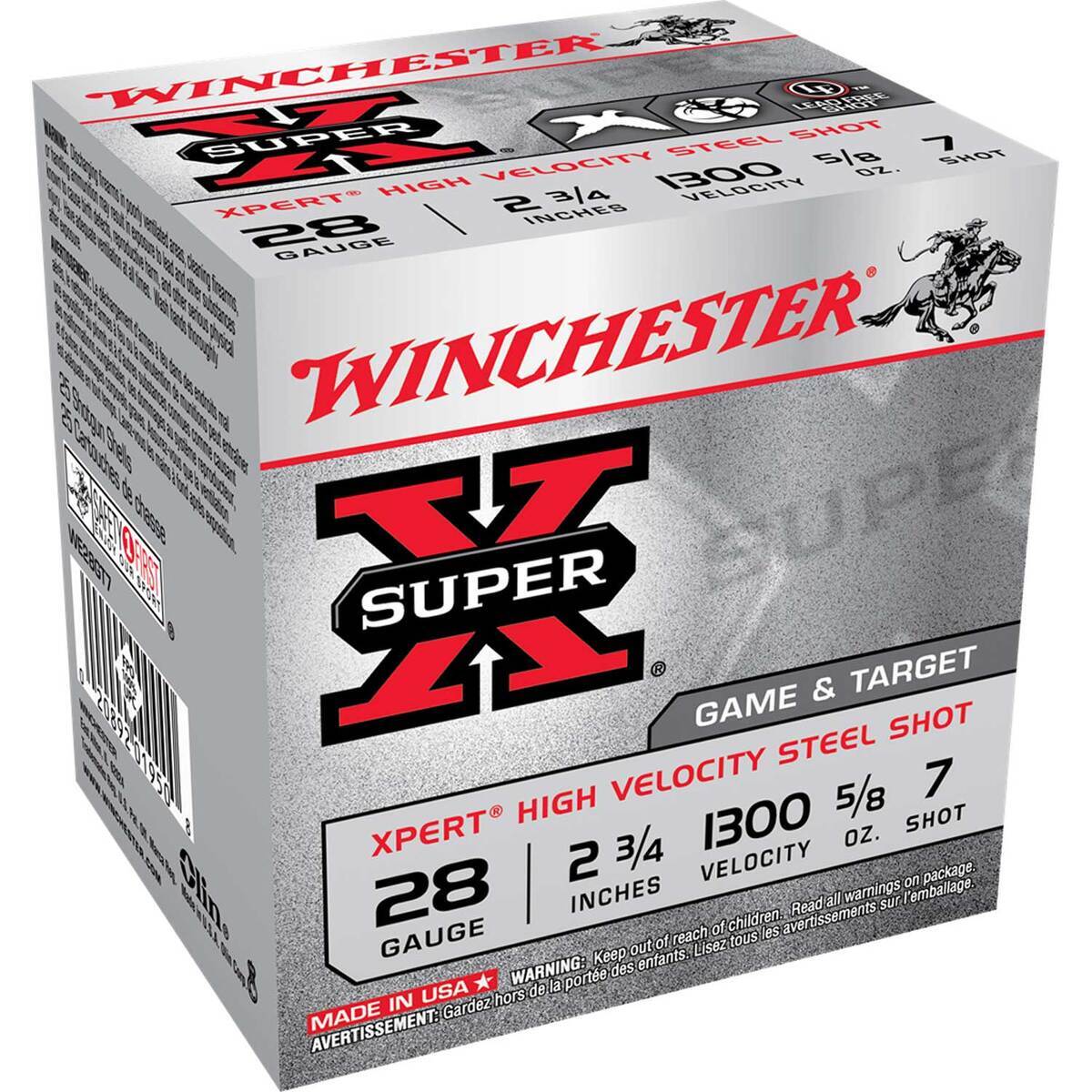 Winchester Super-X 28 Gauge 2-3/4in 5/8oz #7 Steel Shotshells - 25 Rounds Winchester Super-X 28 Gauge 2-3/4in 5/8oz #7 Steel Shotshells - 25 Rounds